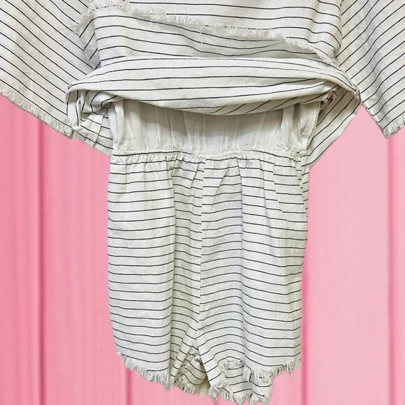 SABO Striped Short Romper Shirt & Short Ripped Hem One Piece Jumpsuit Summer - Picture 5 of 11